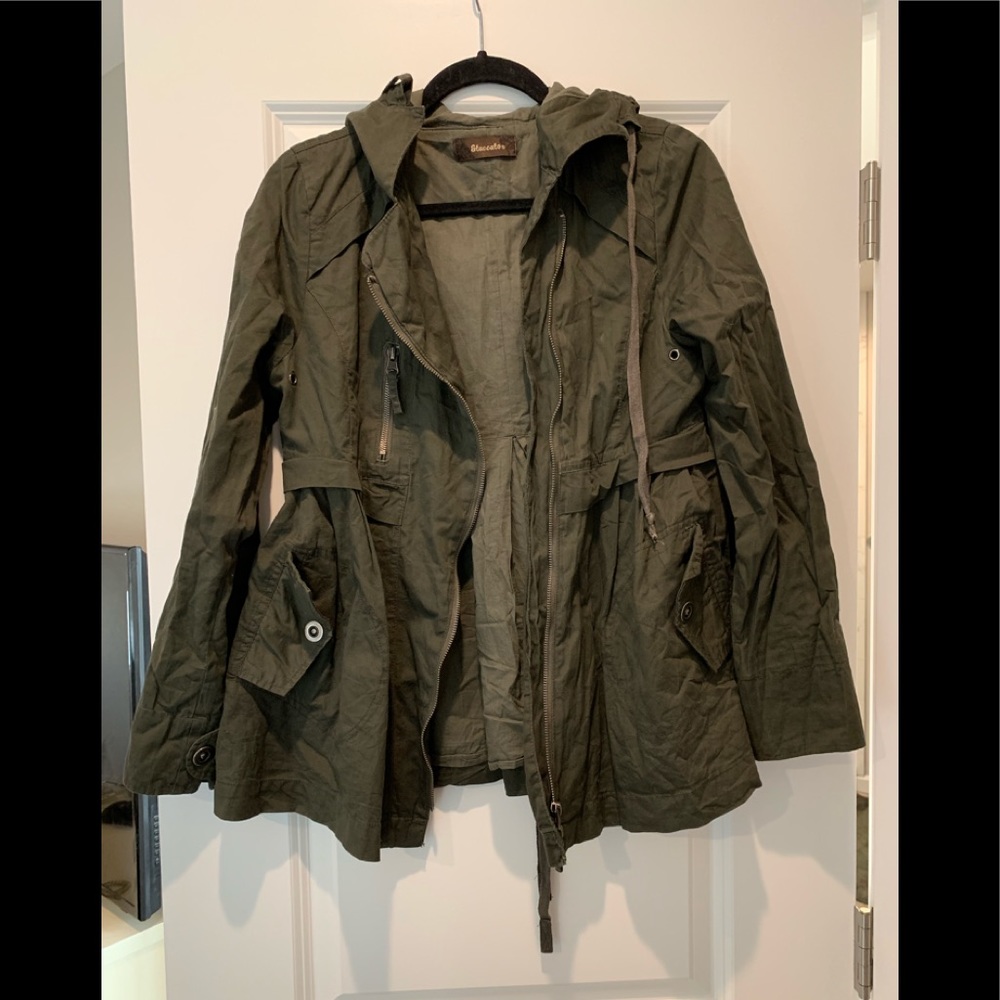 Military green fit and flare jacket